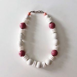 large bead statement necklace - VTG 50s white and pink